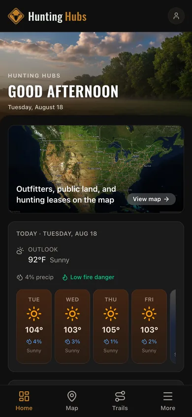 The Hunting Hubs app dashboard