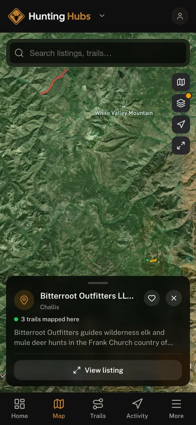 Nearby places mapped in the Hunting Hubs app
