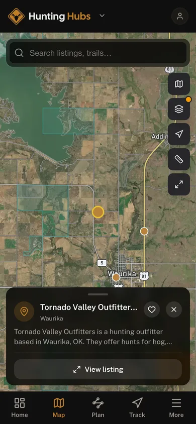 Nearby places mapped in the Hunting Hubs app