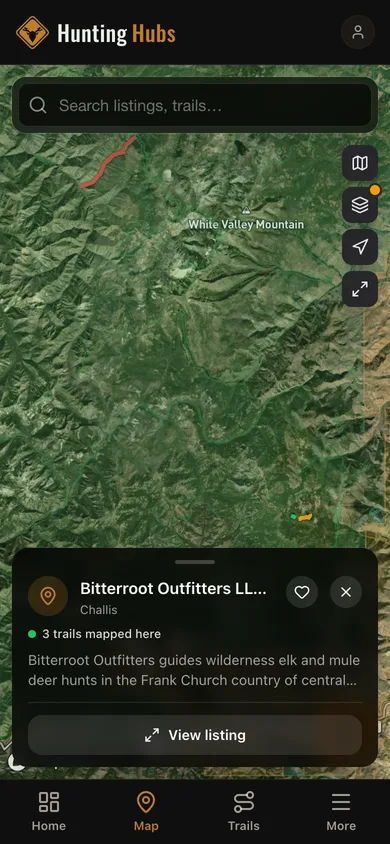 Nearby places mapped in the Hunting Hubs app