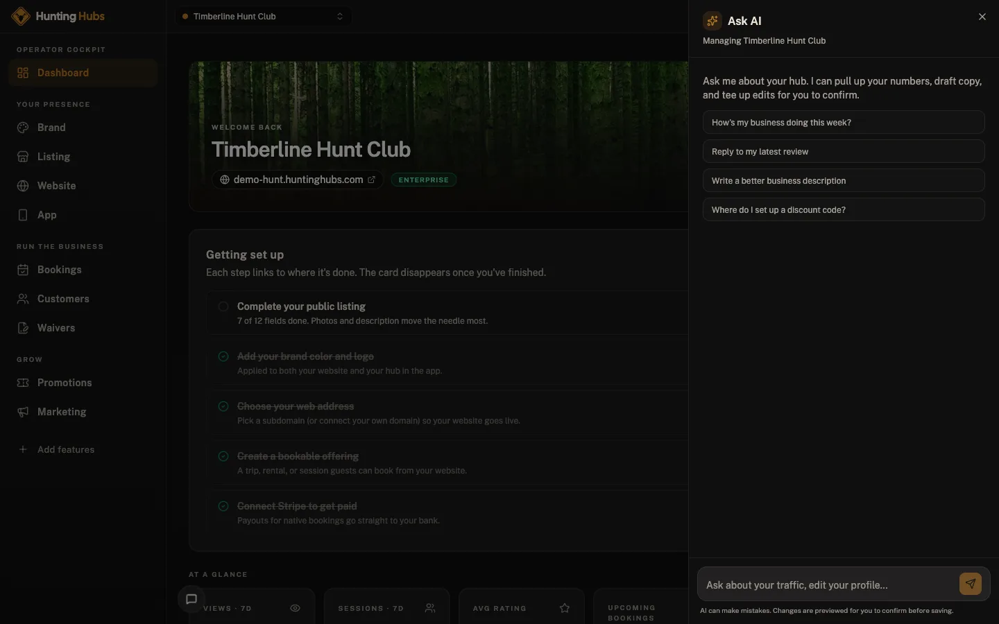 Hunting Hubs cockpit: AI assistant